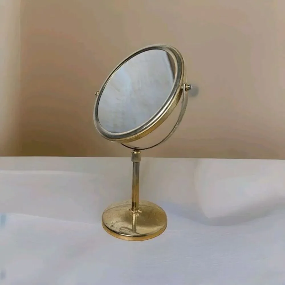 Vtg Gold Metal‎ Brass Vanity Double Mirror Swivel Standing